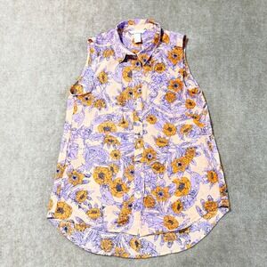 HM Sleeveless Floral Button Down Blouse Shirt Orange Purple Peach Size 4